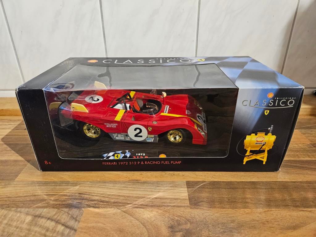 Shell Ferrari 312 P met benzinepomp in OVP, Ophalen of Verzenden, Zo goed als nieuw