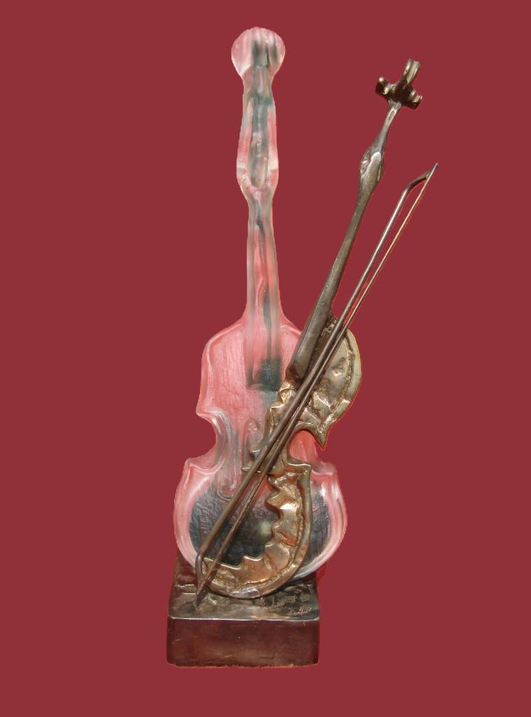 Yves Lohé - viool - Brons & paté de verre, Ophalen, Brons