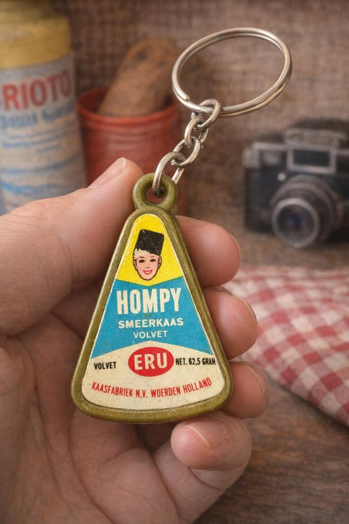 Vintage ERU Hompy smeerkaas - sleutelhanger reclame 60/70, Verzamelen, Retro, Overige typen, Verzenden