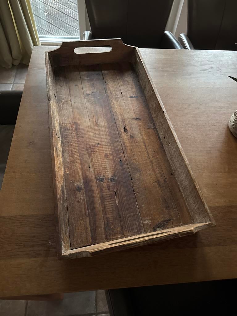 Groot houten dienblad 80x40cm met opstaande rand, Ophalen, Gebruikt, Rechthoekig, Hout