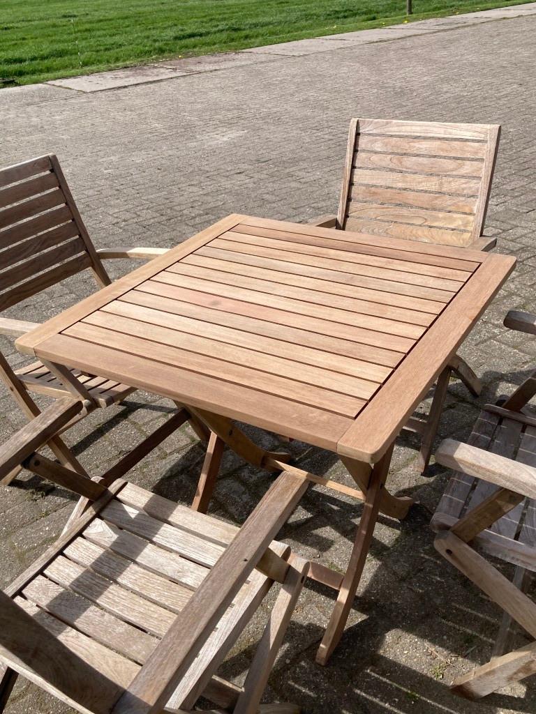 Teakhouten tuinset geheel inklapbaar, Tuin en Terras, Tuinsets en Loungesets, Gebruikt, Tuinset, Teakhout, 4 zitplaatsen, Ophalen