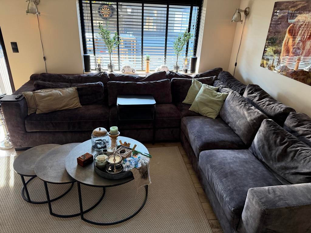 Hoekbank / loungebank antraciet 330 x 290, Gebruikt, Hoekbank, Ophalen of Verzenden, Stof