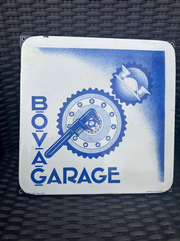 Fraai oud emaille BOVAG Garage bord. Langcat Bussum., Ophalen of Verzenden, Gebruikt, Reclamebord