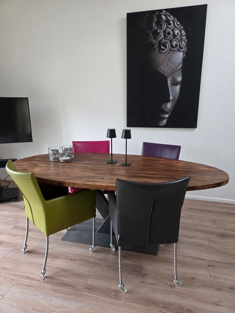 4 x leren stoelen Bert Plantagie  "Audrey", Ophalen, Zo goed als nieuw, Overige kleuren, Vijf, Zes of meer stoelen