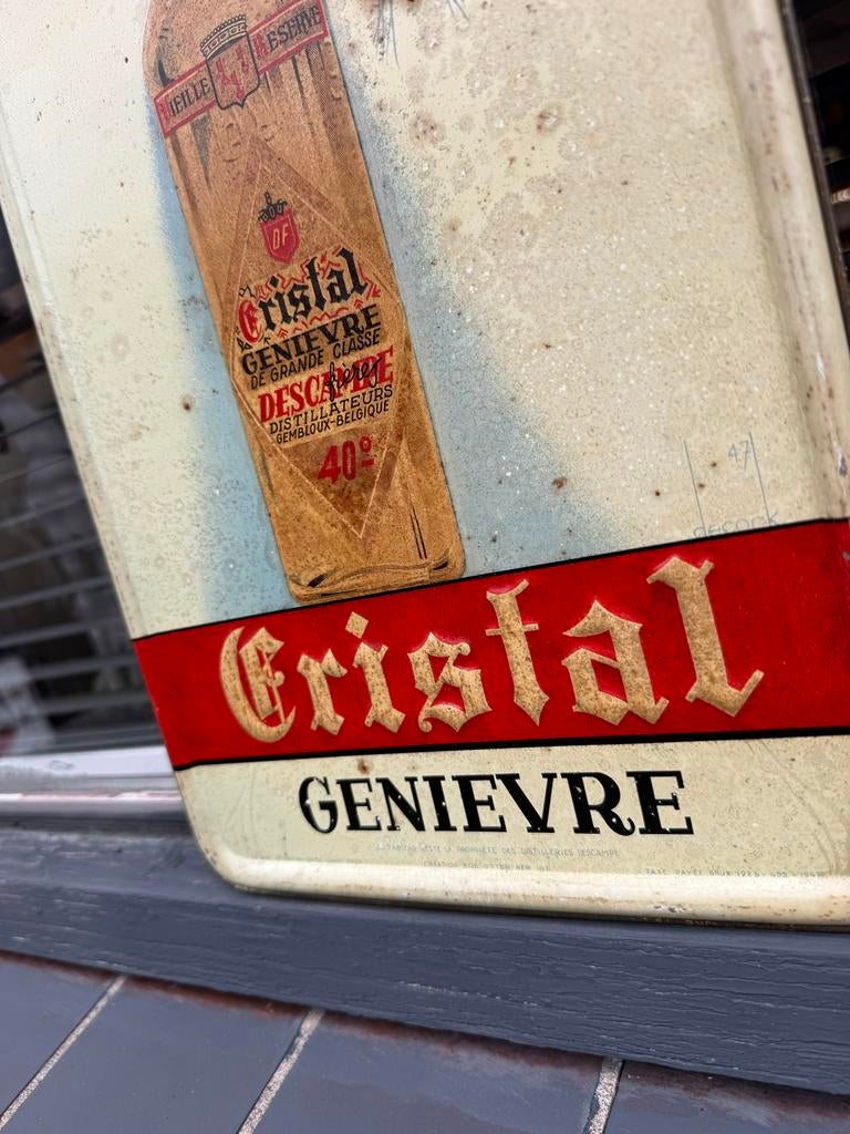 Vintage Cristal Genièvre Reclamebord - Distilleries Descamps, Ophalen of Verzenden