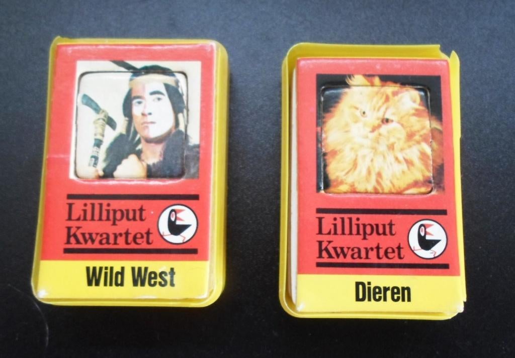 2 Oude Kwartetspellen Liliput. Wildwest en Dieren. Compleet, Verzamelen, Ophalen of Verzenden, Gebruikt, Kwartet(ten)