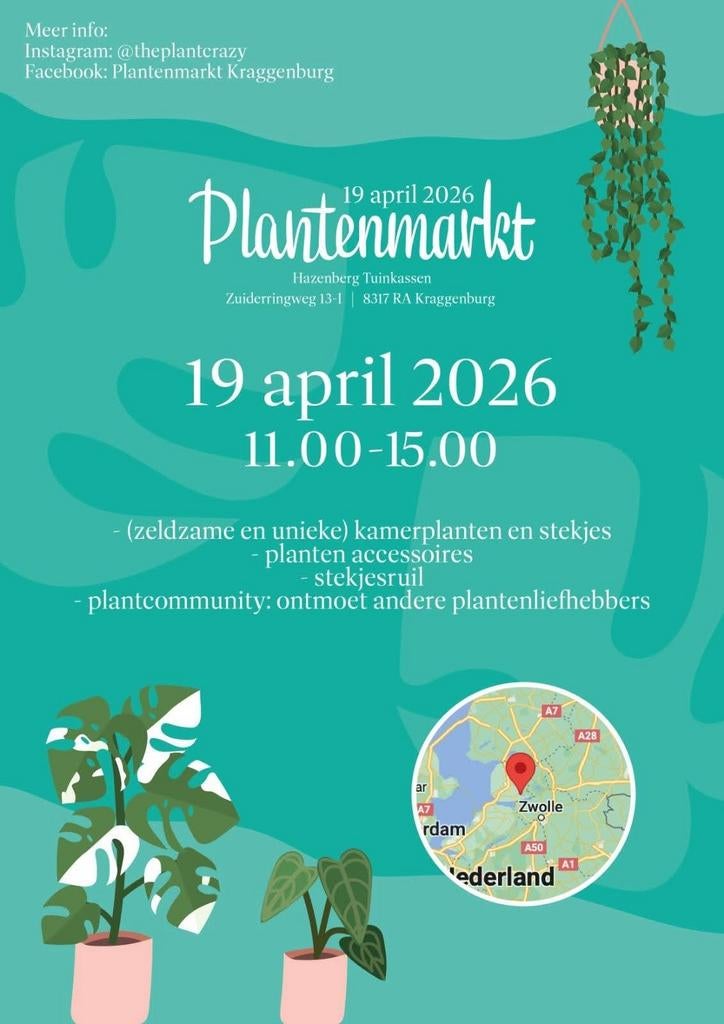 Plantemmarkt kraggenburg 19 april, Huis en Inrichting, Kamerplanten, Ophalen of Verzenden, Halfschaduw, Minder dan 100 cm