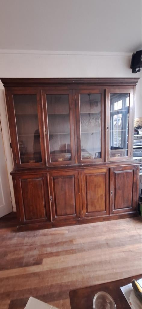2-delige antieke vitrinekast met veel ruimte, Ophalen of Verzenden, 200 cm of meer, 50 tot 75 cm, Gebruikt