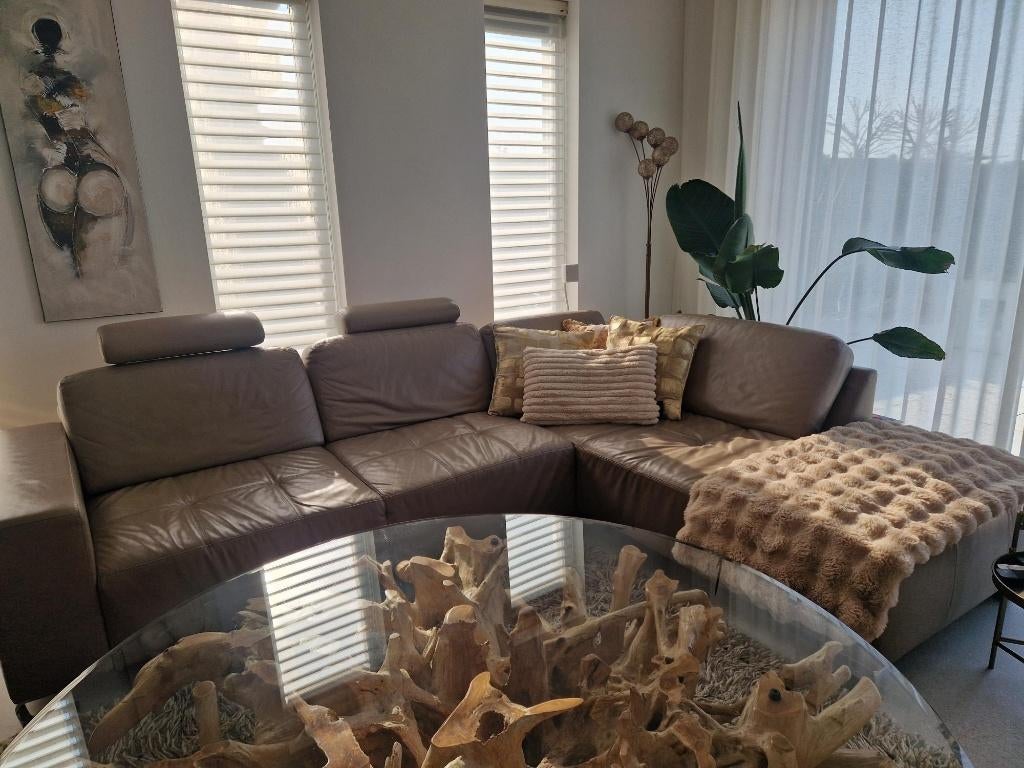 Prachtig lederen hoek loungebank, mooi design., Ophalen, Zo goed als nieuw, Leer, Modern, hotelchique, japandi