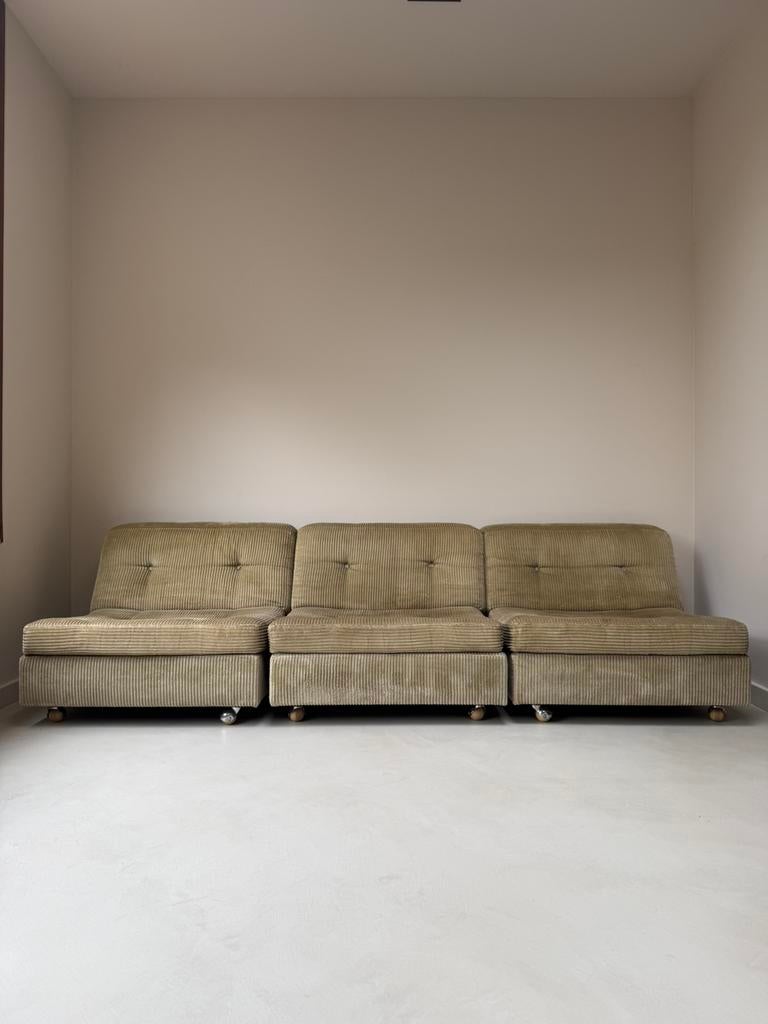 Drie vintage zitelementen met ribfluwelen stof, Ophalen, Vintage, Driepersoons, 75 tot 100 cm