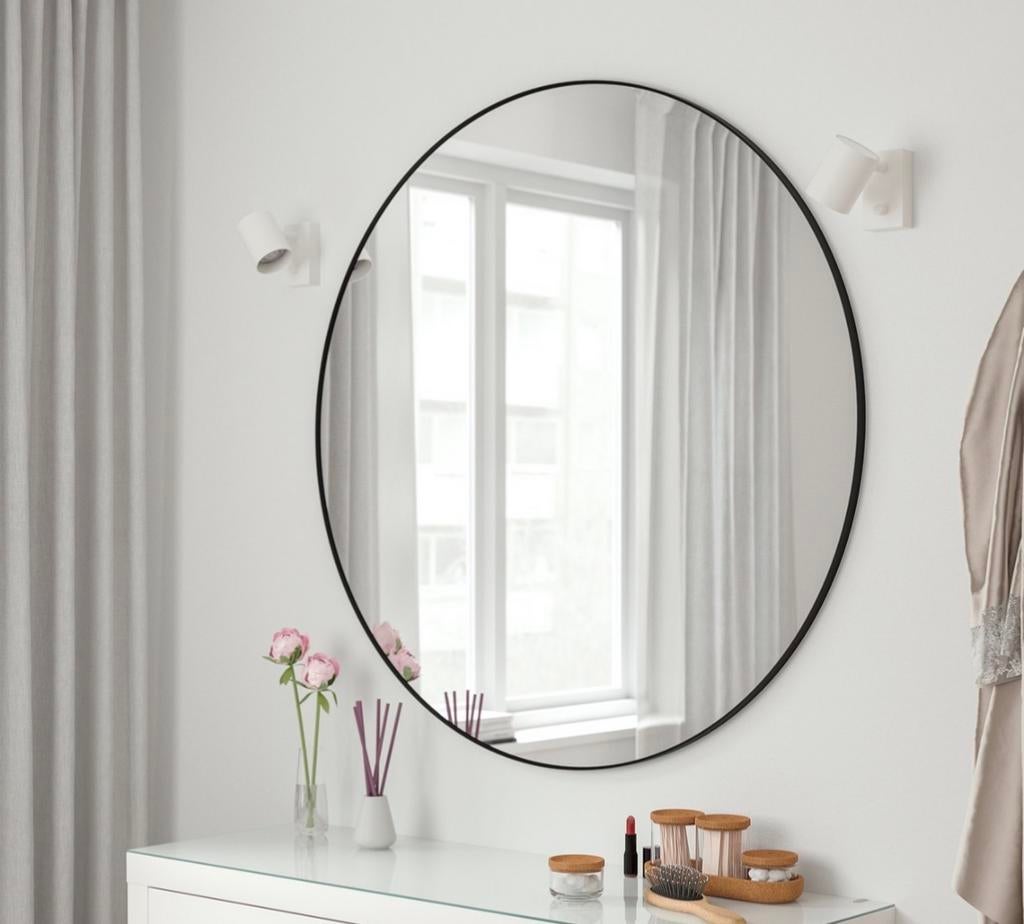 Lindbyn ikea Spiegel 110 cm - Zwart, Huis en Inrichting, Woonaccessoires | Spiegels, 100 tot 150 cm, Rond, Ophalen of Verzenden