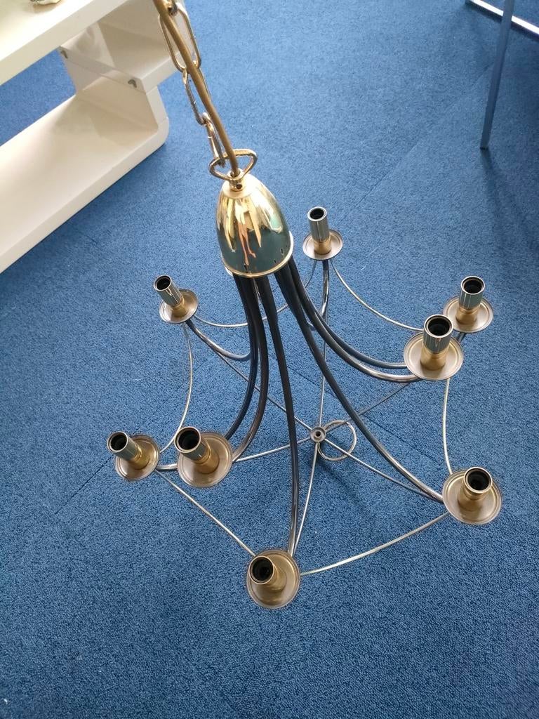 Vintage Kroonluchter - Messing en Zwart Metaal, Ophalen