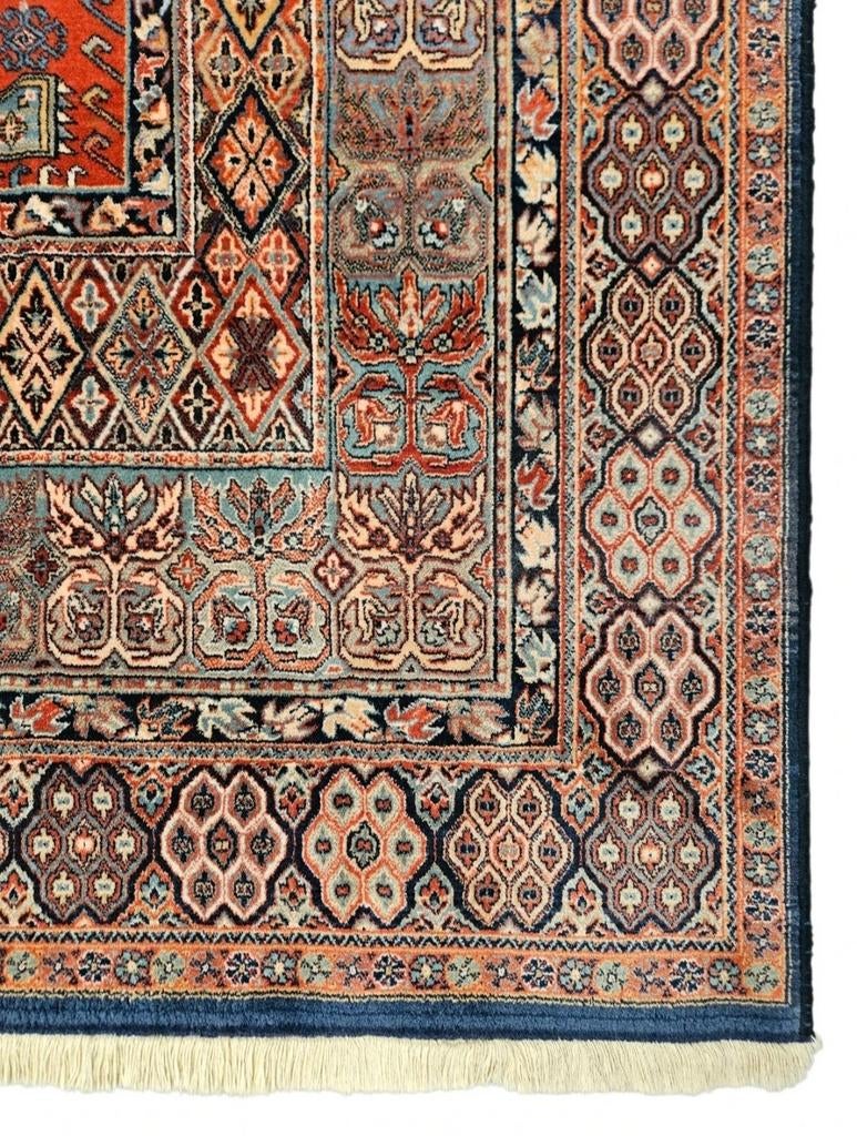 Vintage oosters wol vloerkleed Kazak medalion blue 199x280cm, Gebruikt, Oosters, Klassiek, Vintage, Crème, 150 tot 200 cm