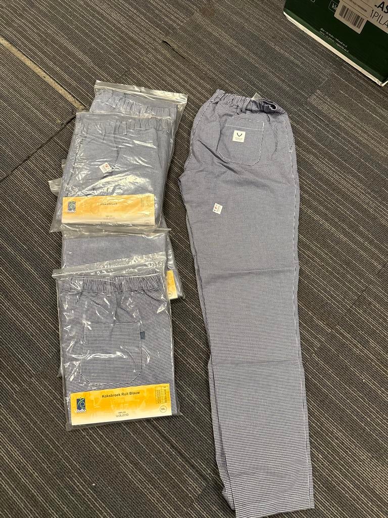 Partij koksbroeken 3XL, blauw wit geruit, merk Vitello, Ophalen, Blauw, Nieuw, Overige maten