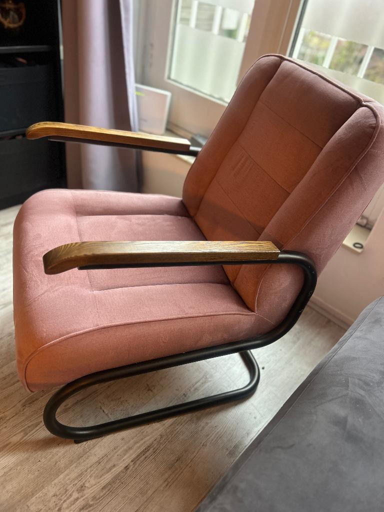 Velvet Roze fauteuil/stoel, Huis en Inrichting, Fauteuils, Ophalen, Minder dan 75 cm, Zo goed als nieuw, Stof
