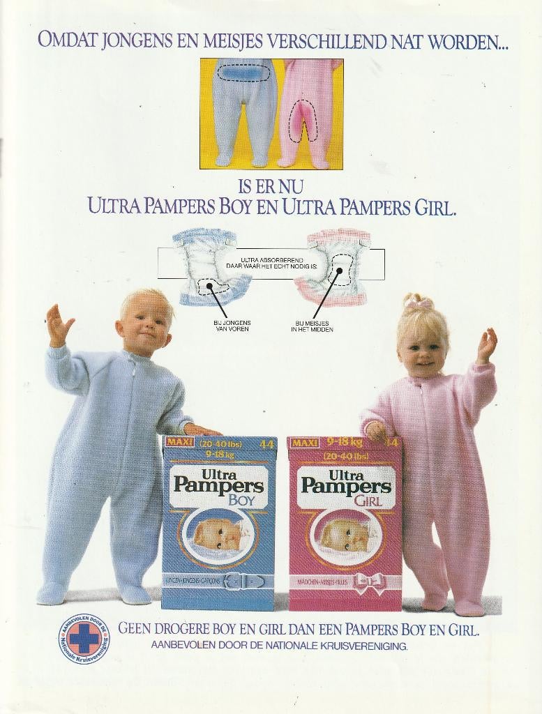 Retro reclame 1989 Pampers baby luiers jongetje meisje, Verzenden, Overige typen
