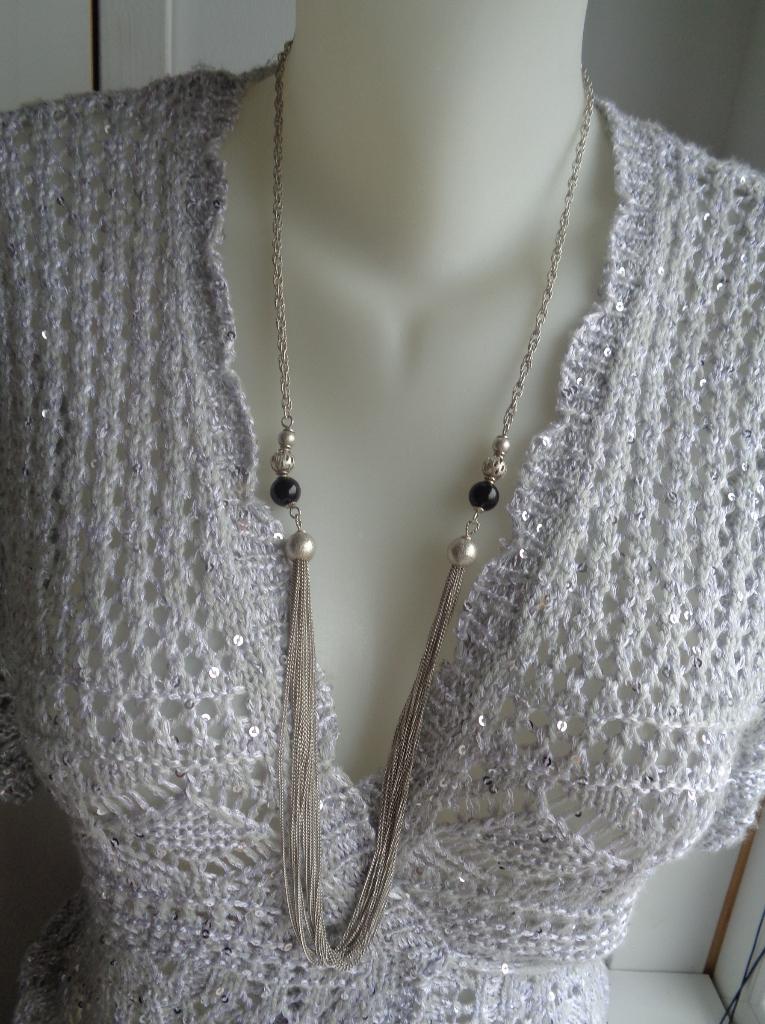 zilveren lange sier ketting met kralen [027], Sieraden, Tassen en Uiterlijk, Kettingen, Zo goed als nieuw, Zilver, Zilver, Met edelsteen