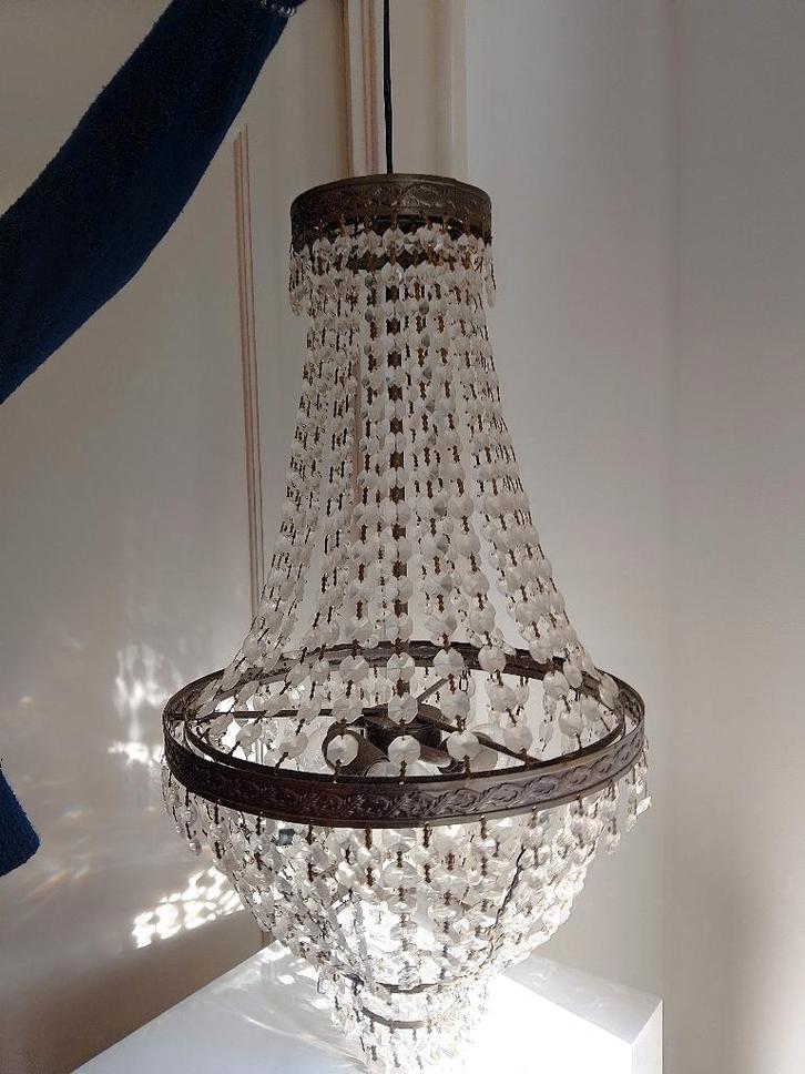 STIJLVOLLE KROONLUCHTER !!, Huis en Inrichting, Lampen | Kroonluchters, Gebruikt, Glas, Metaal, Ophalen