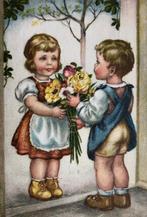 Meisje brengt bloemen voor de jarige, Verzamelen, Verzenden, 1920 tot 1940, Gelopen, Kinderen