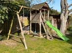 Houten speelhuisje met glijbaan, zandbak en schommels, Ophalen, Gebruikt, Schommel