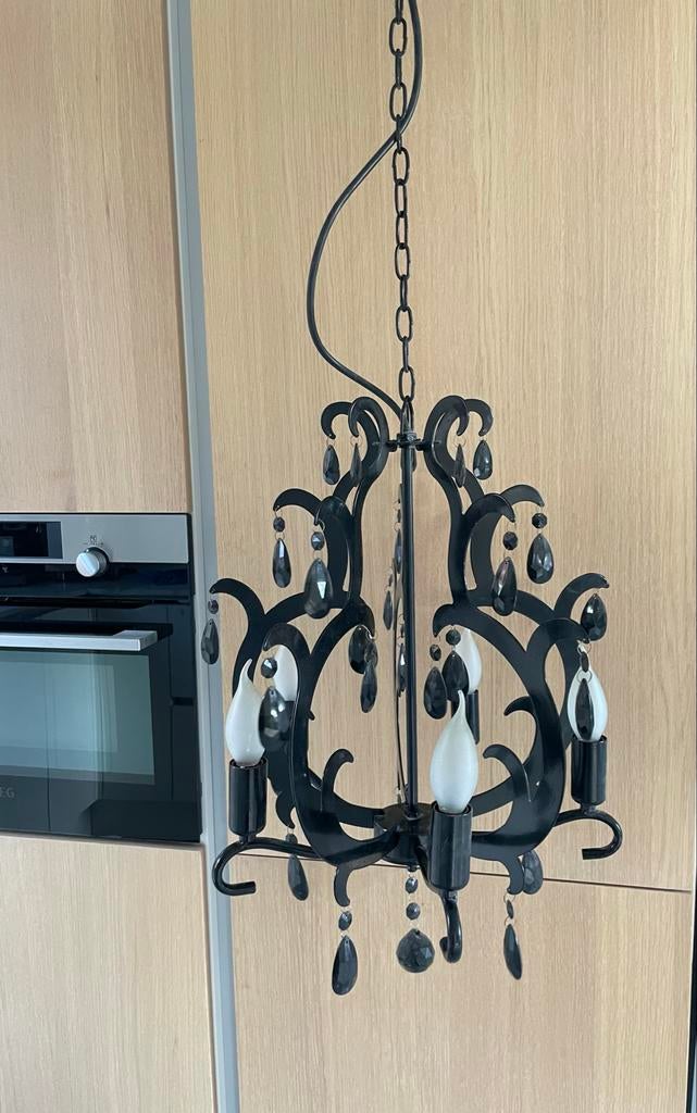 Zwarte metalen kroonluchter met 5 lampen, Ophalen, Gebruikt, Metaal