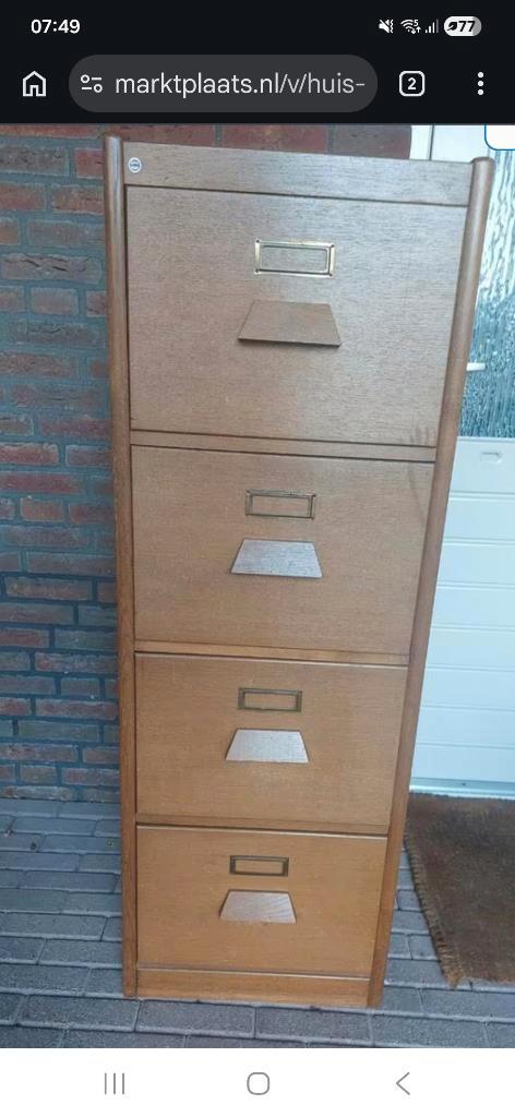 Vintage Houten Eeka Archiefkast, Huis en Inrichting, Kasten | Dressoirs, Gebruikt, Minder dan 50 cm, 50 tot 75 cm, Met lade(s)