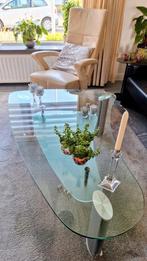 Mooie dubbel glazen design salontafel, Huis en Inrichting, Ophalen, Gebruikt, 100 tot 150 cm, 50 tot 100 cm