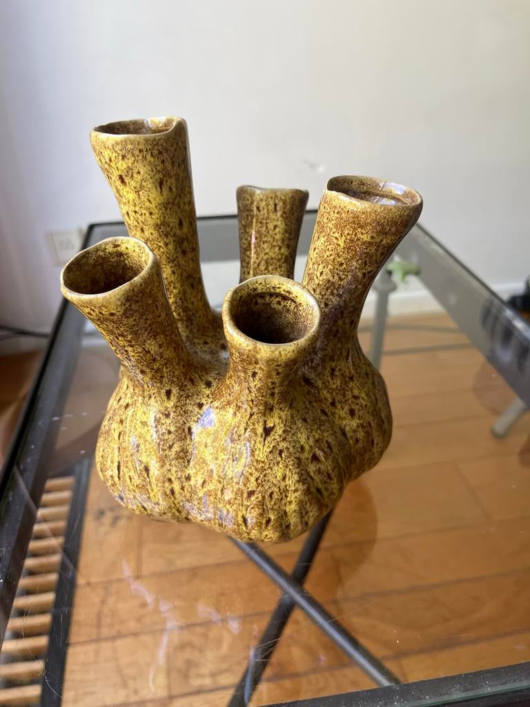 Artistieke Geel-Bruine Vaas - 20cm Hoog, 15cm Breed, Ophalen of Verzenden