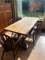 Massief eiken reftertafel met 4 Windsor stoelen + 1 armstoel, Ophalen, Gebruikt, Engelse country / klassieke landelijke stijl