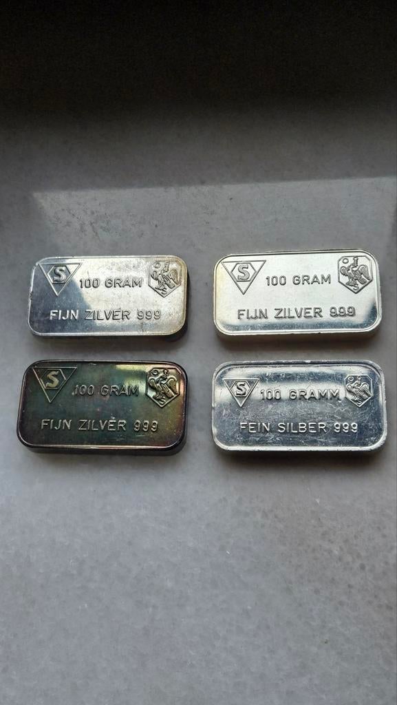 4 veschillende varianten 100 grams Schöne, Postzegels en Munten, Edelmetalen en Baren, Ophalen of Verzenden, Zilver
