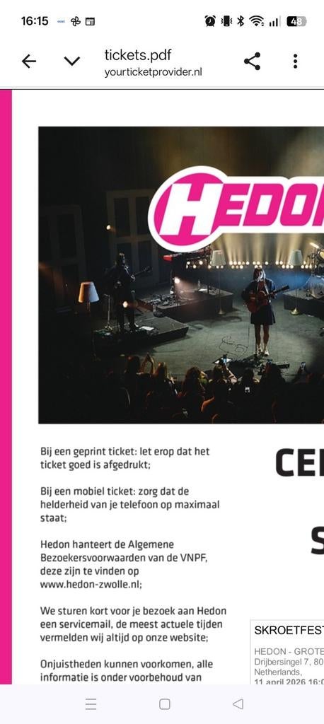 Kaartje voor Skroetfest in Hedon, Eén persoon, April