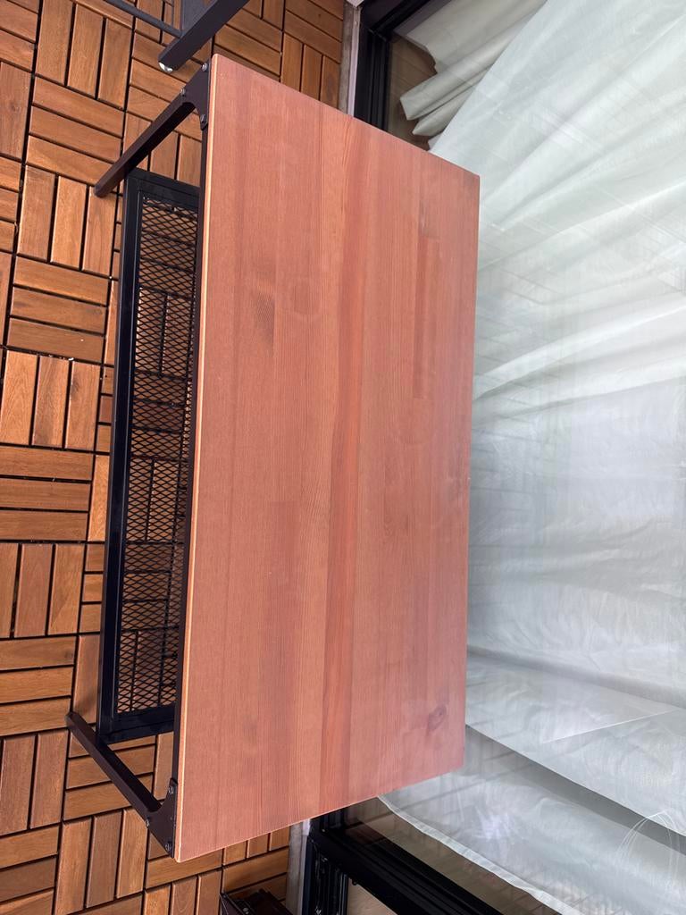 IKEA  FJALLBO tafel met metalen onderstel en opbergrek, Ophalen, Gebruikt, 100 tot 150 cm, Tot twee personen