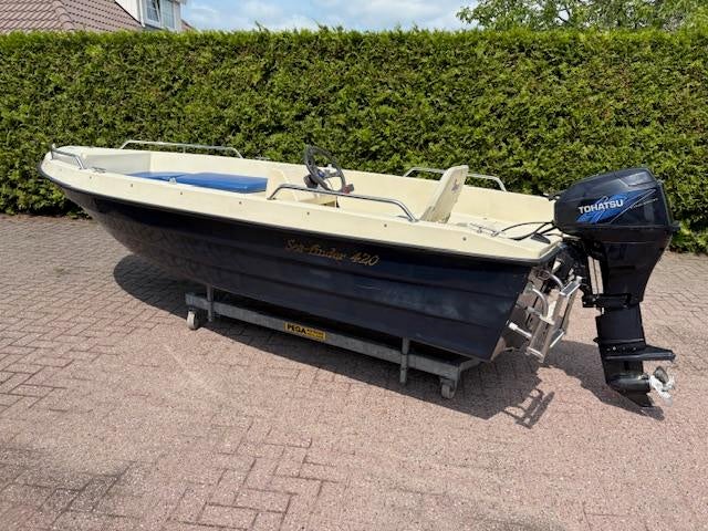 VAARKLAAR! Sea-finder 420 met Tohatsu 15 PK 4 Takt, Gebruikt, Polyester, Overige brandstoffen, 3 tot 6 meter