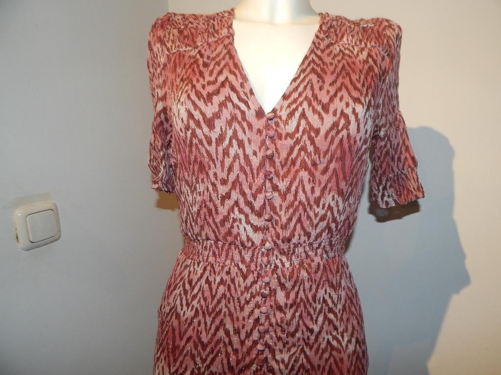 Dante 6 mooie door knoop jurk rode print goud lurex 3/40, Kleding | Dames, Verzenden, Zo goed als nieuw, Maat 38/40 (M), Dante 6