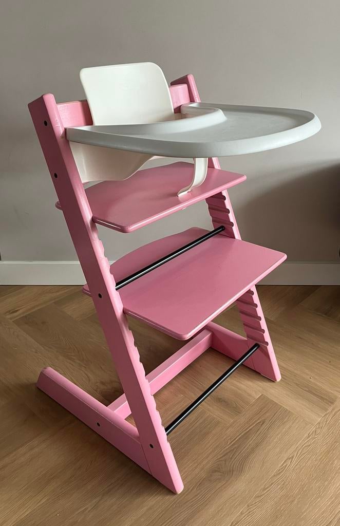 Roze stokke tripp trapp, nieuw model, met baby-set, Ophalen of Verzenden, Zo goed als nieuw, Meegroeistoel