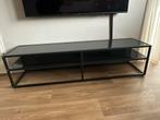 Zwart tv-meubel met glazen planken, Ophalen, Gebruikt, 100 tot 150 cm, Minder dan 100 cm