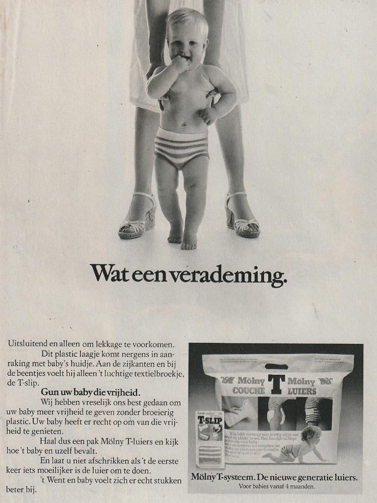Retro reclame 1978 Mölny baby luiers jongetje verademing, Verzamelen, Retro, Verzenden, Overige typen