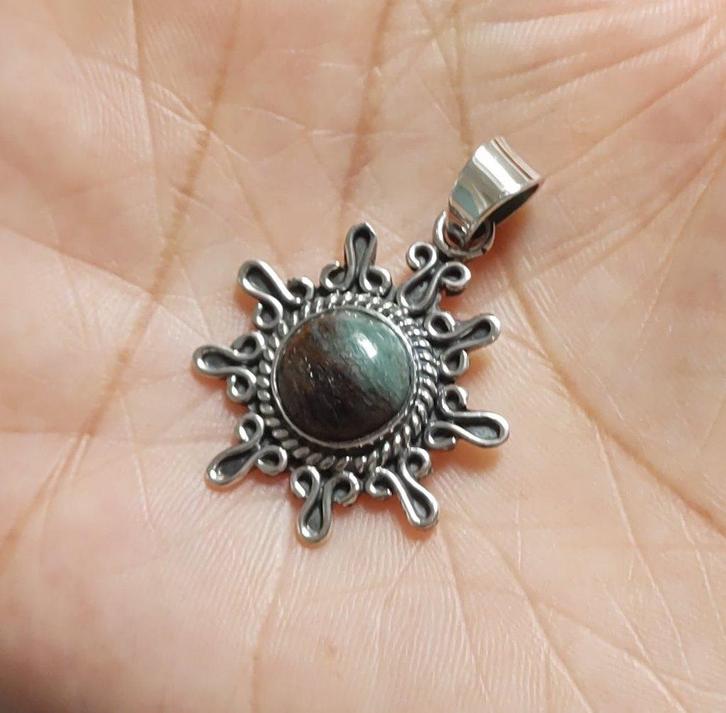 Zilveren hanger met natuurlijke Amazoniet steen zilver 925, Sieraden, Tassen en Uiterlijk, Kettinghangers, Nieuw, Zilver, Groen