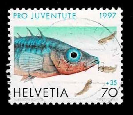 postzegel 1630 Zwitserland dieren Vissen, Postzegels en Munten, Postzegels | Europa | Zwitserland, Ophalen of Verzenden, Gestempeld