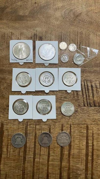 Amerikaans zilvergeld met morgan en peace dollar, Postzegels en Munten, Munten | Amerika, Ophalen of Verzenden, Noord-Amerika