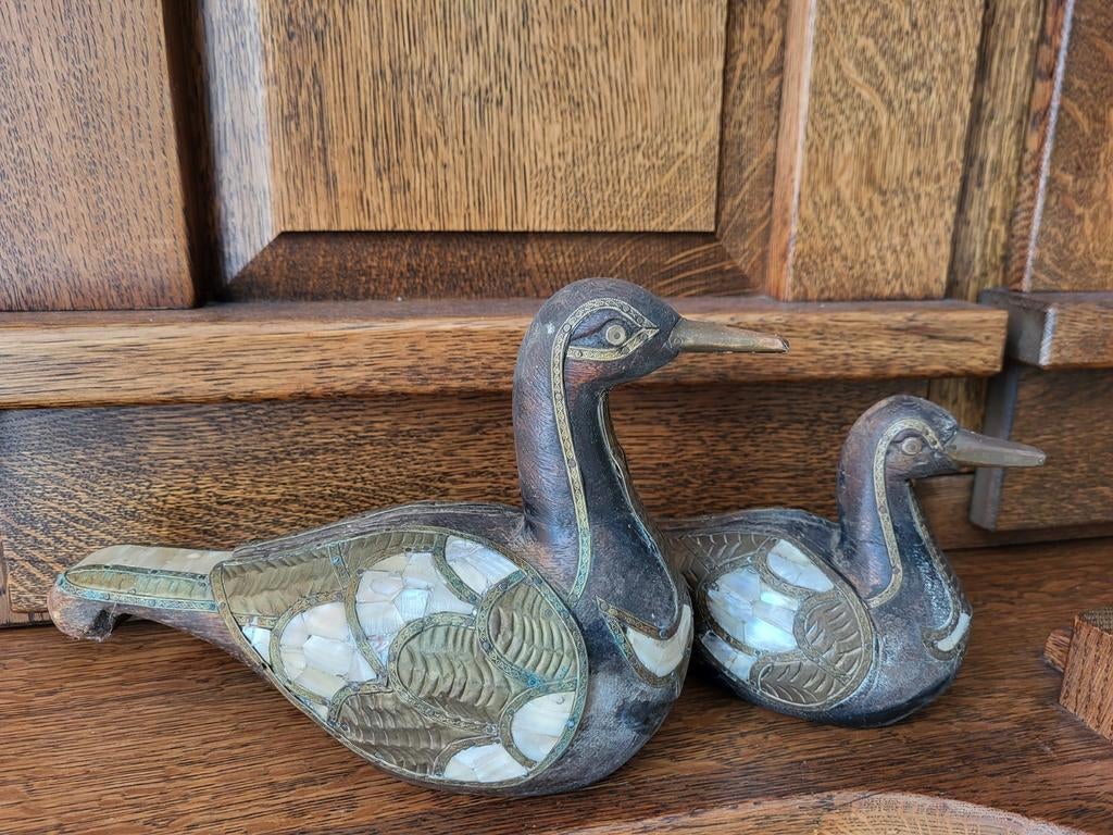 Eenden eend hardhout met parelmoer en koper India 1960s, Ophalen of Verzenden