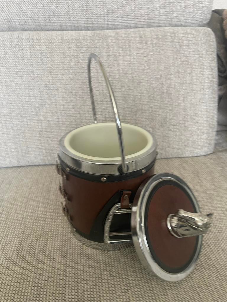 Vintage IJs Beker met Paardenhoofd - Bruin Leer en Metaal, Ophalen, Vintage, Gebruikt, Leer