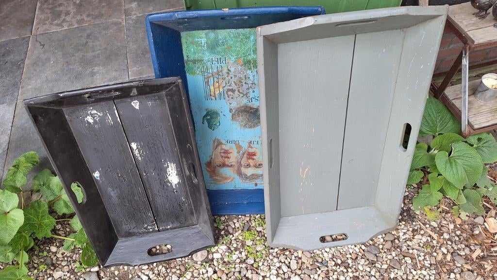 3 oude houten dienbladen, mangelbakken, Ophalen of Verzenden