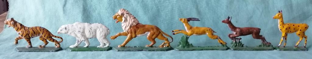 Oud speelgoed 6 metalen dier figuren voor dierentuin, Antiek en Kunst, Ophalen of Verzenden