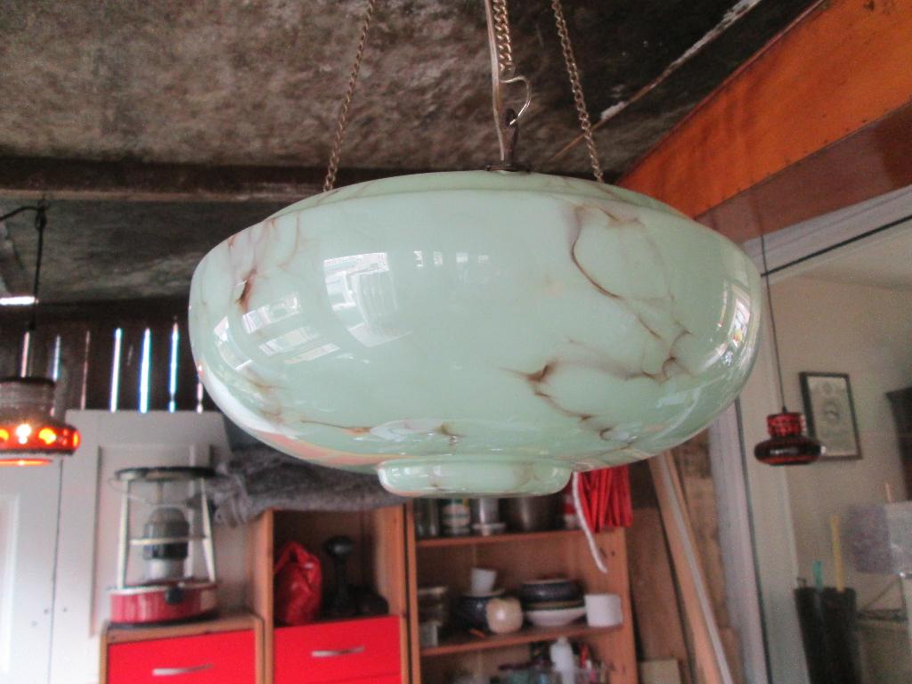 Art deco antieke hanglamp / Opaline groen marmerglas /1920, Antiek en Kunst, Antiek | Lampen, Ophalen