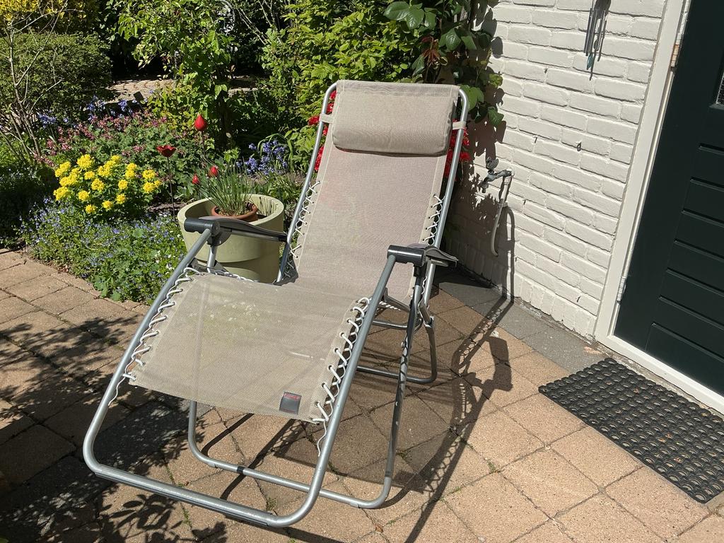 Verstelbare Lafuma relaxstoel voor tuin of balkon, Ophalen, Gebruikt, Metaal, Inklapbaar