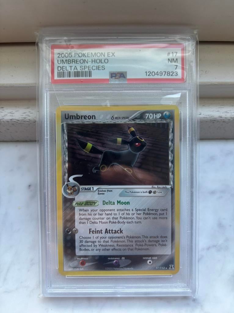 Umbreon 17/113 Psa 7, Hobby en Vrije tijd, Verzamelkaartspellen | Pokémon, Ophalen of Verzenden, Zo goed als nieuw, Losse kaart