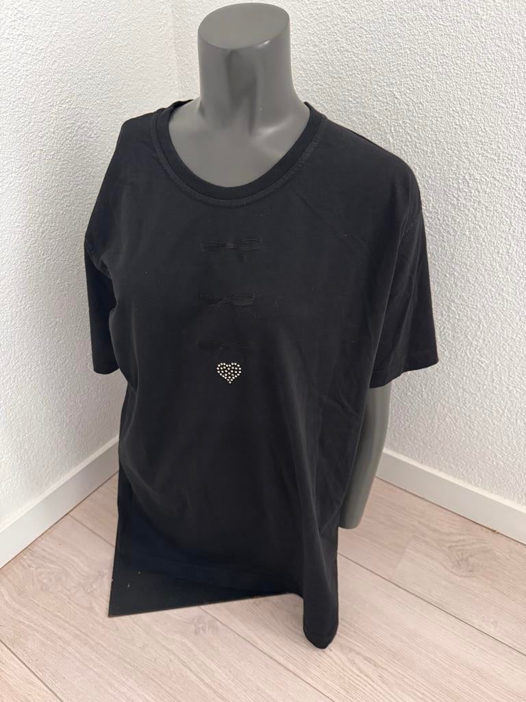 Lecomte Zwart Shirt Maat 42 met Geborduurde Strikken & Stras, Kleding | Dames, Zwart, Maat 42/44 (L), Ophalen of Verzenden, Korte mouw