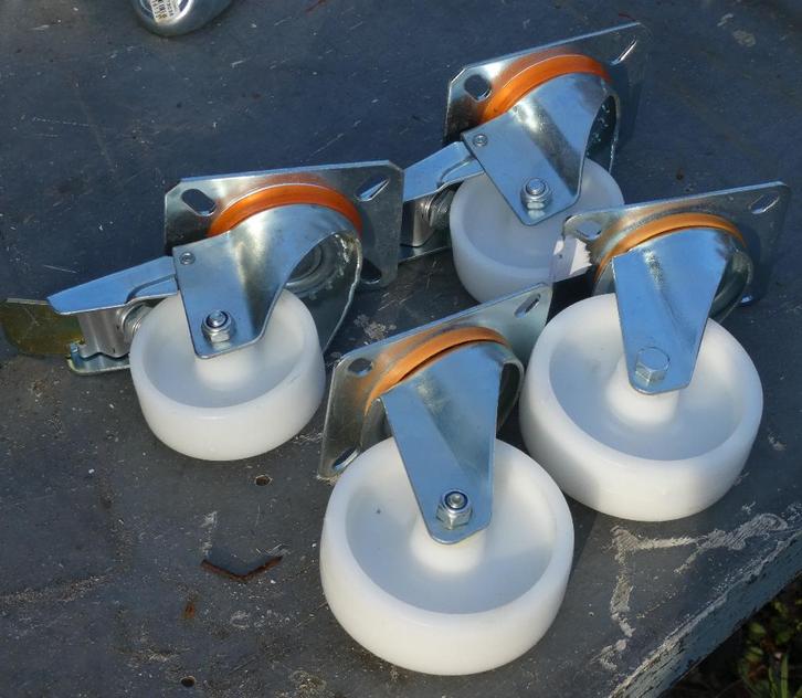 4x zwenkwielen nylon - met rem - zware belasting, Doe-het-zelf en Verbouw, Zwenkwielen, Nieuw, Ophalen of Verzenden