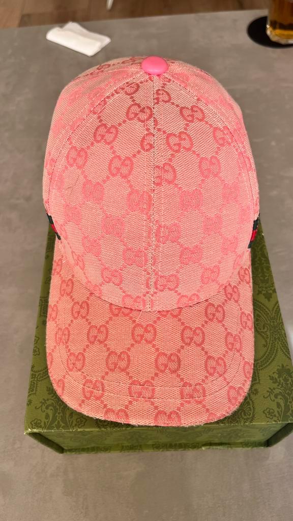 Roze gucci pet met doos, Kleding | Heren, Hoeden en Petten, Zo goed als nieuw, Ophalen of Verzenden